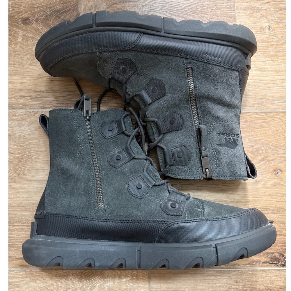 Sorel Explorer Boots Mens Sz 10 Gray Suede Winter Lace Up Zip Waterproof Utility